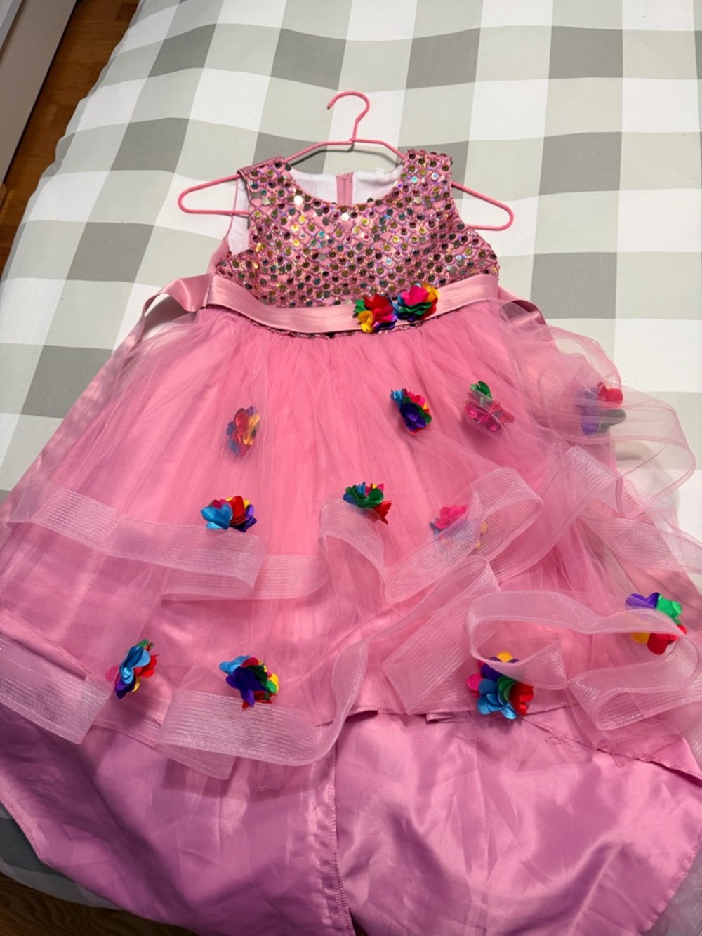 Pink Tulle Flower Appliqué Party Dress